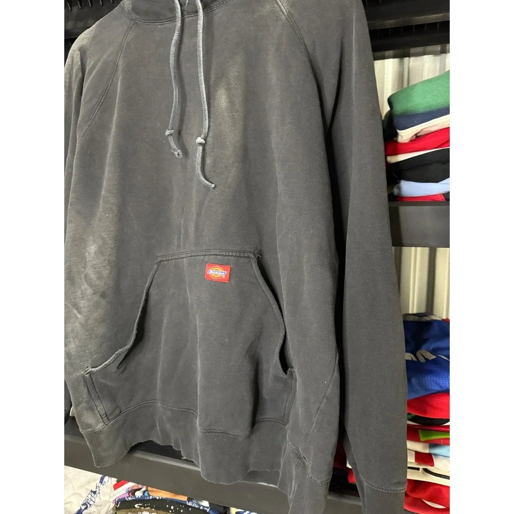 Dickies Vintage Faded‎ Black Raglan Hoodie Distressed Workwear Pullover Mens L